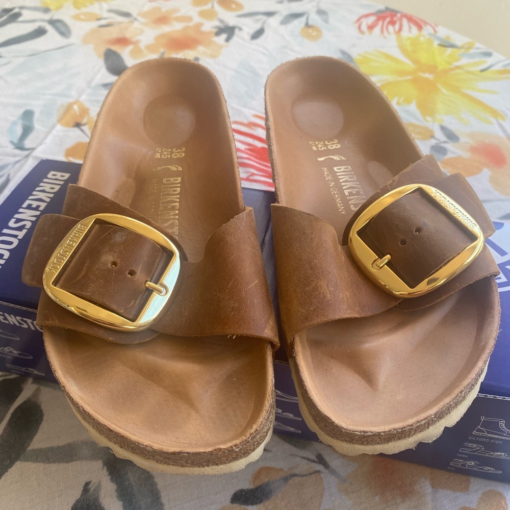 Birkenstock Madrid Big Buckle Sandals in Cognac - Picture 2 of 5